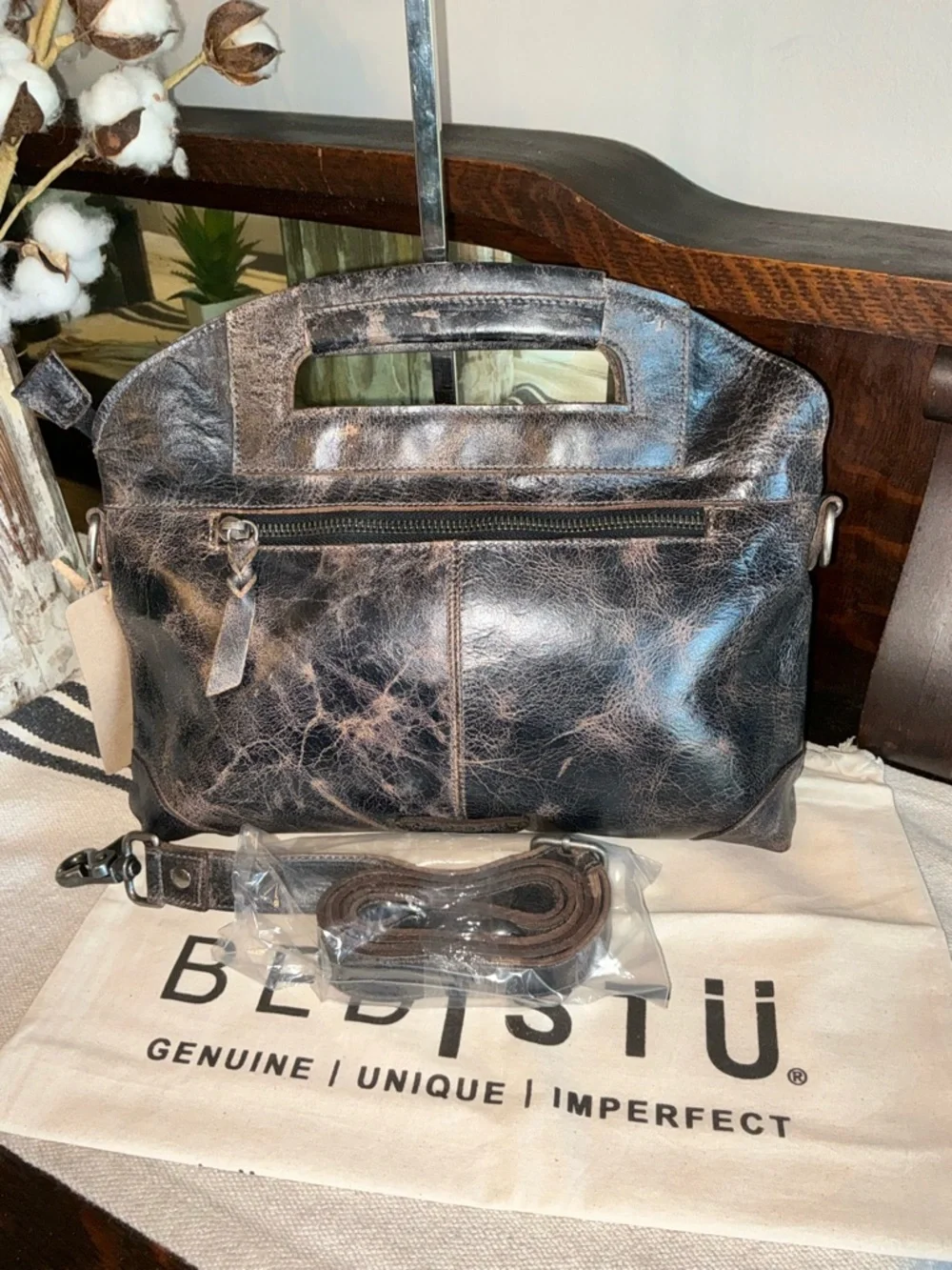 NWT Bed Stu Leather Greenway Handbag Crossbody Bag Black Lux MSRP $265 - Picture 2 of 15